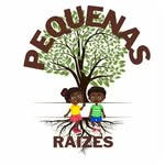 Logo oficial Pequenas Raízes: árvore e duas crianças